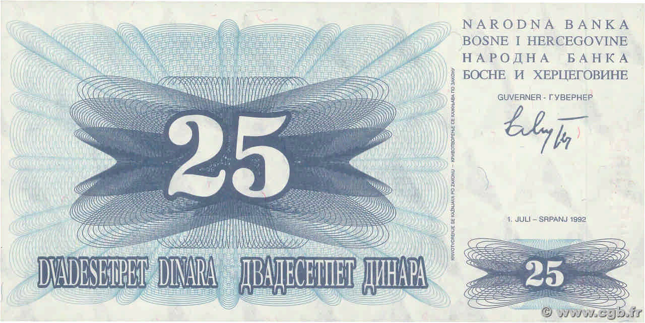 25 Dinara BOSNIA HERZEGOVINA  1992 P.011a UNC