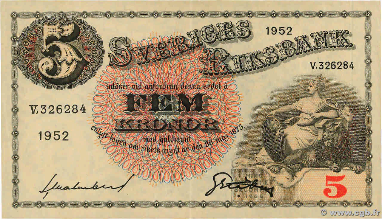 5 Kronor SUÈDE  1952 P.33ai SPL