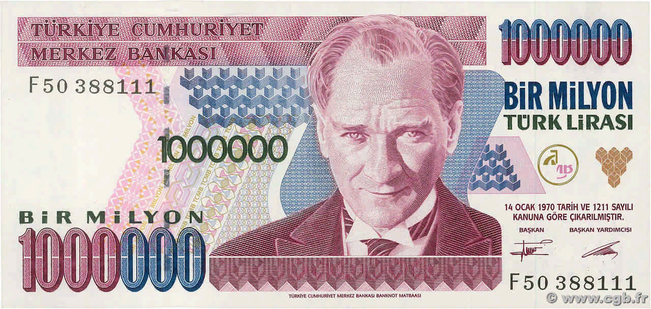 1000000 Lira TURQUIE  1995 P.209a NEUF