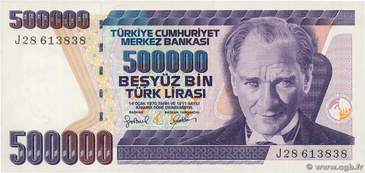 500000 Lirasi TURQUIE  1998 P.212 NEUF