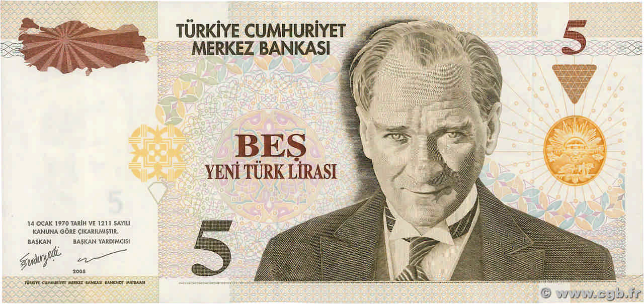5 Lira TURQUIE  2005 P.217 pr.NEUF