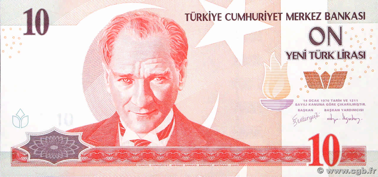 10 Livres TURQUIE  2005 P.218 NEUF