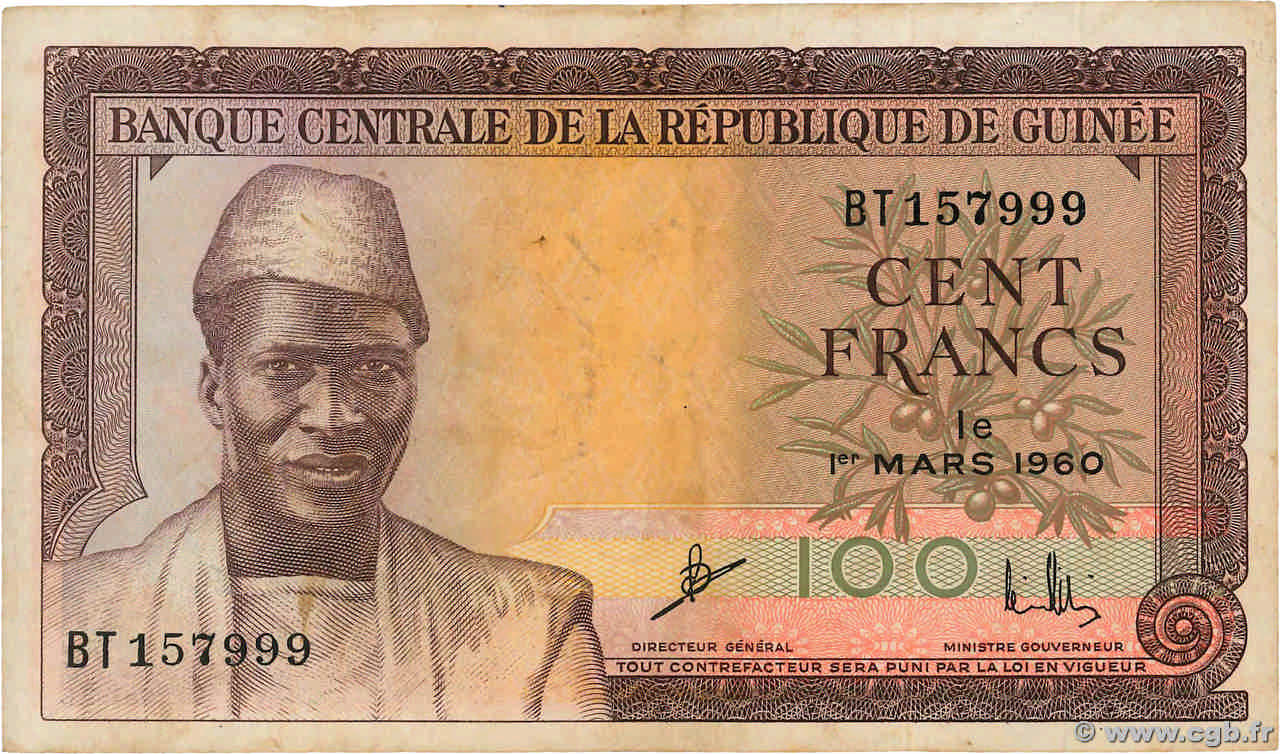 100 Francs GUINÉE  1960 P.13a TTB