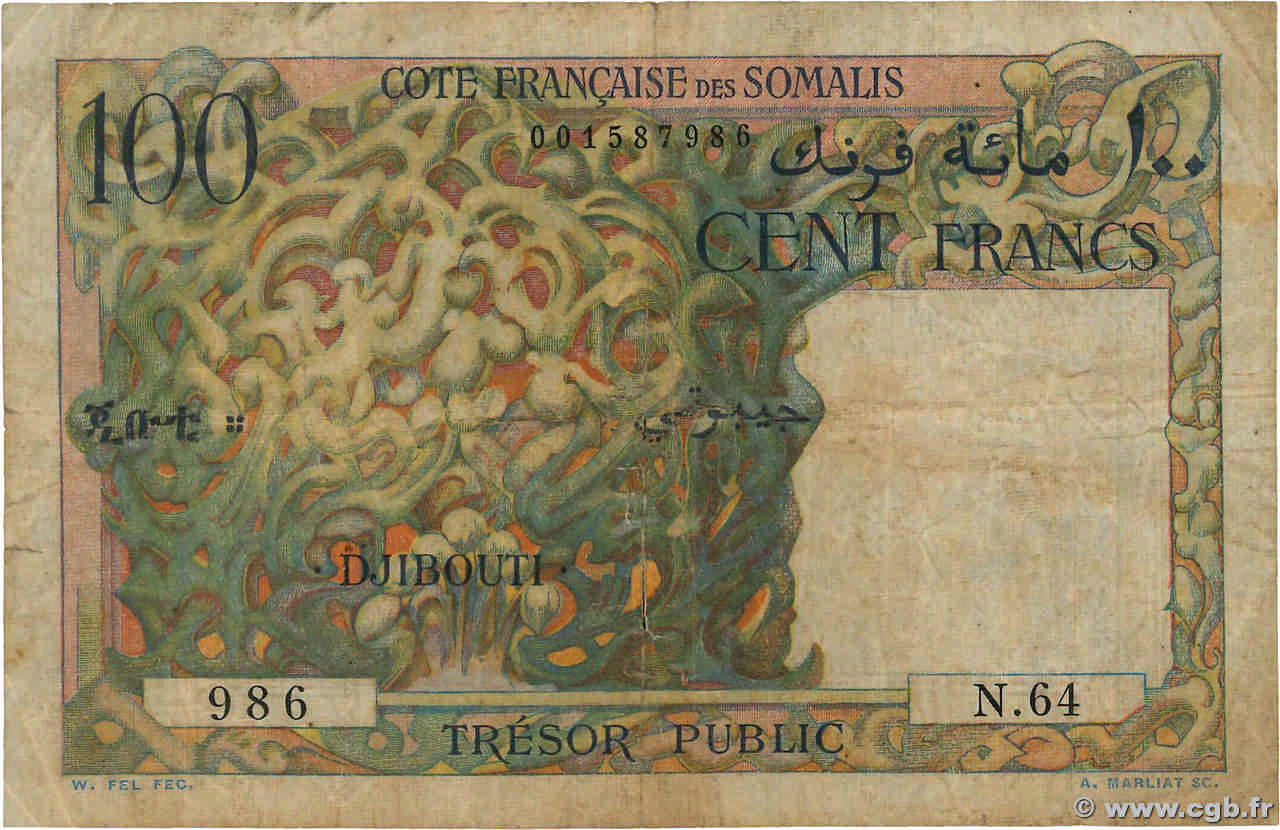 100 Francs DJIBOUTI  1952 P.26 TB