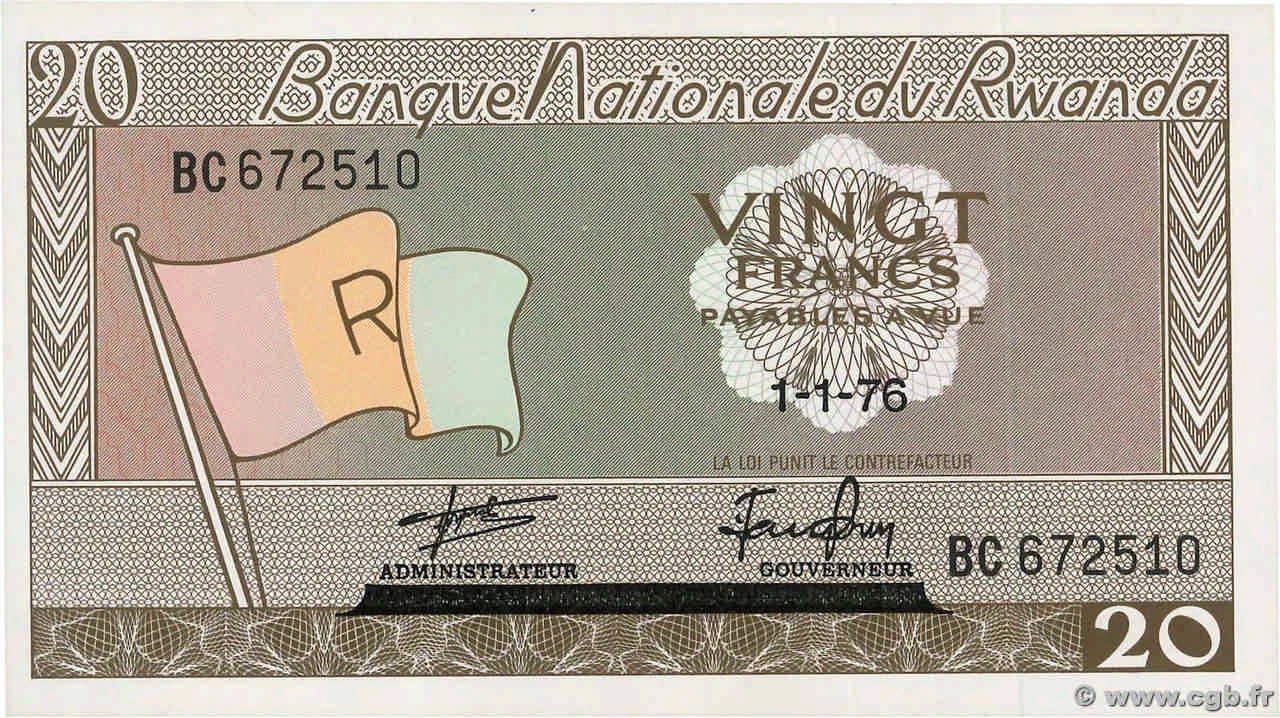20 Francs RWANDA  1976 P.06e NEUF