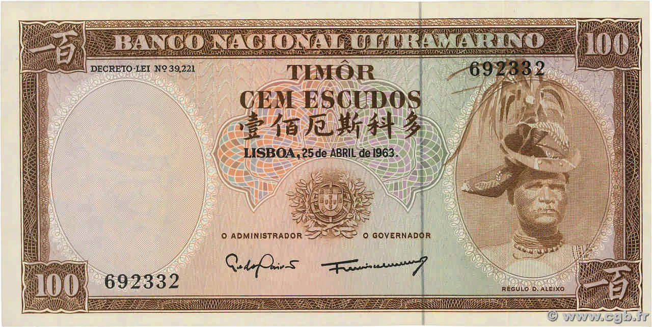 100 Escudos TIMOR  1963 P.28a NEUF