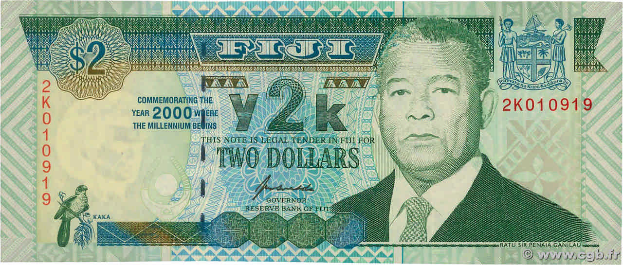 2 Dollars Commémoratif FIDJI  2000 P.102a NEUF