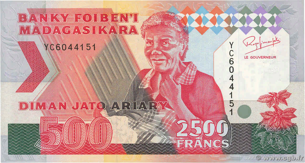 2500 Francs - 500 Ariary MADAGASCAR  1988 P.072Aa NEUF