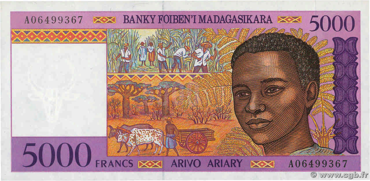 5000 Francs - 1000 Ariary MADAGASCAR  1995 P.078a NEUF