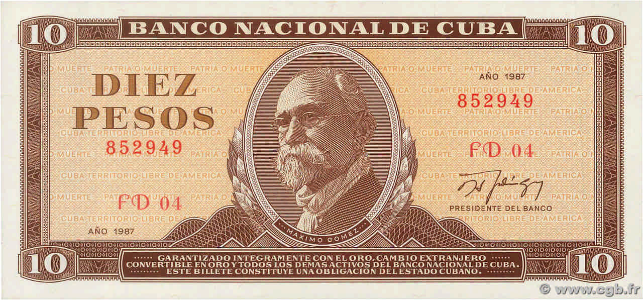 10 Pesos CUBA  1987 P.104c FDC