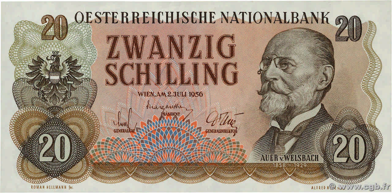 20 Schilling AUTRICHE  1956 P.136a SPL+