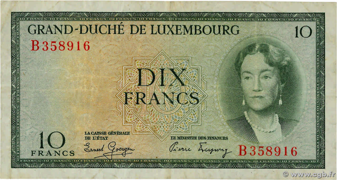 10 Francs LUXEMBOURG  1954 P.48a TTB
