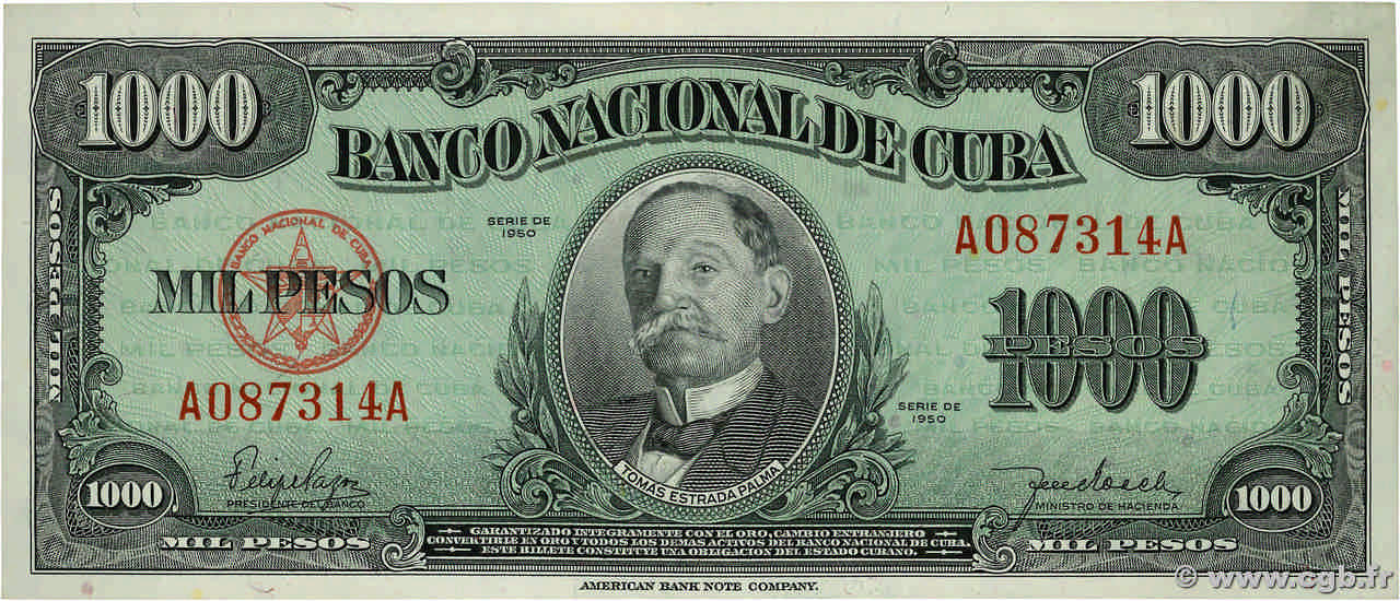 1000 Pesos CUBA  1950 P.084 q.FDC
