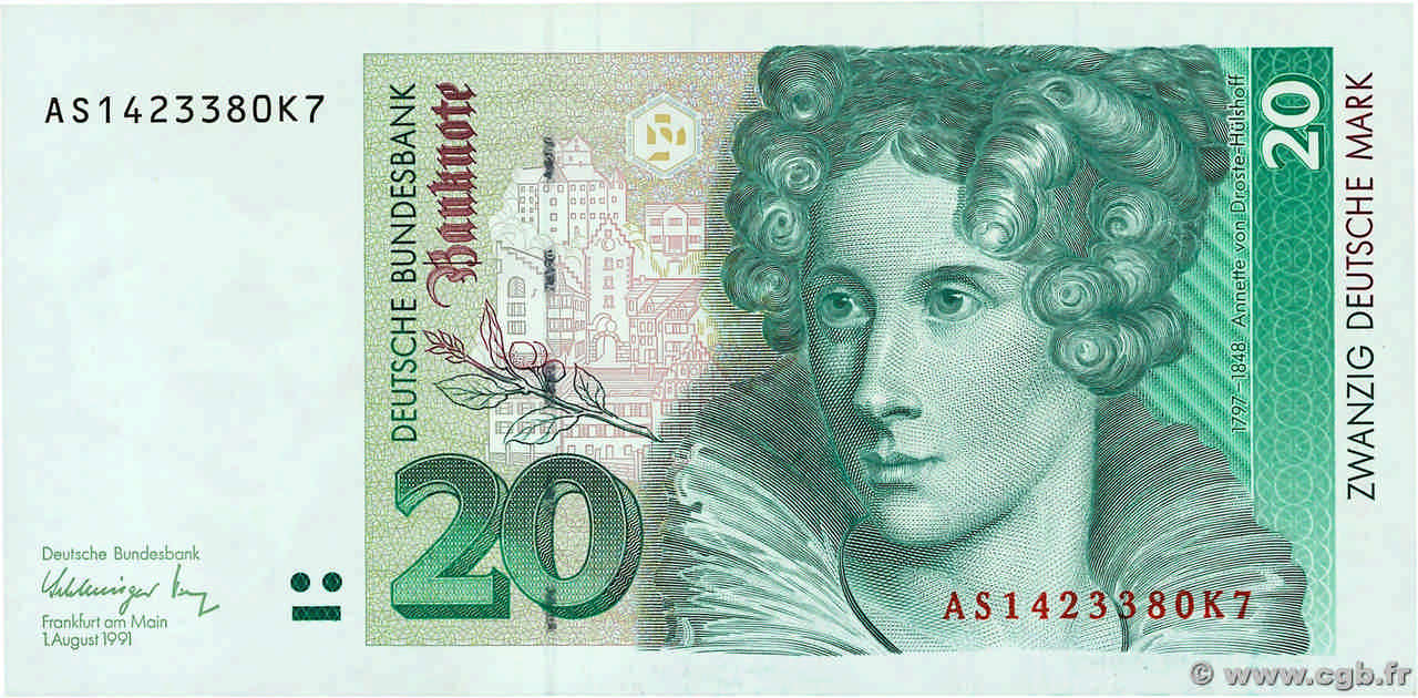 20 Deutsche Mark GERMAN FEDERAL REPUBLIC  1991 P.39a SC