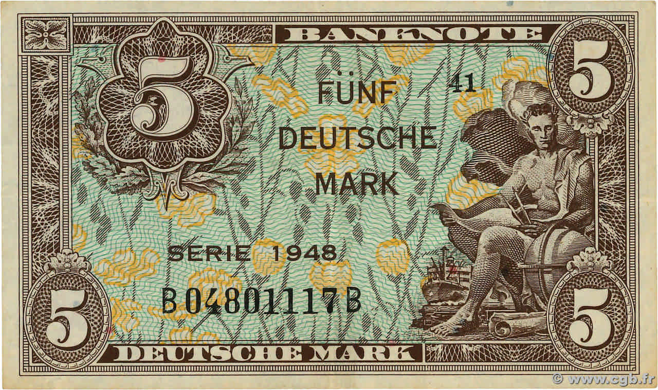 5 Deutsche Mark GERMAN FEDERAL REPUBLIC  1948 P.04a F