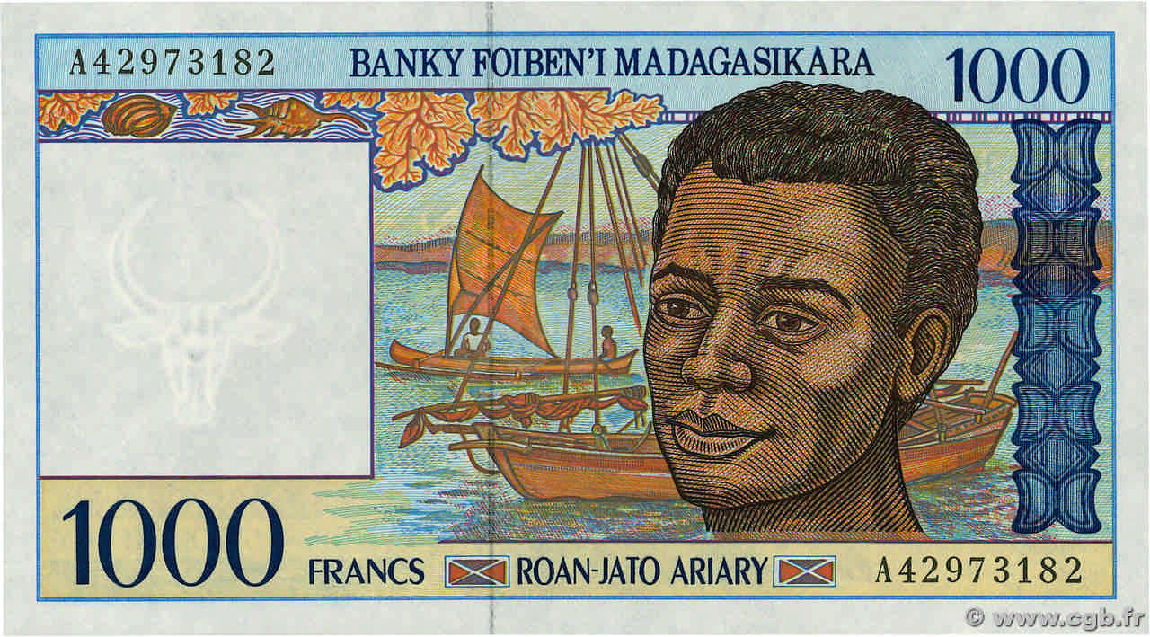 1000 Francs - 200 Ariary MADAGASCAR  1994 P.076a UNC