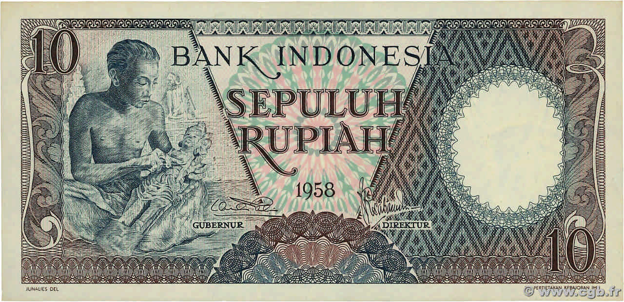 10 Rupiah INDONESIEN  1958 P.056 fST