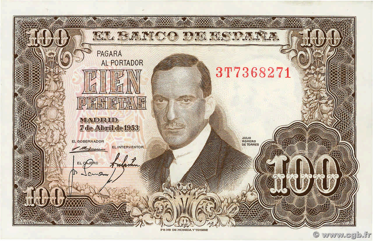 100 Pesetas ESPAÑA  1953 P.145a SC