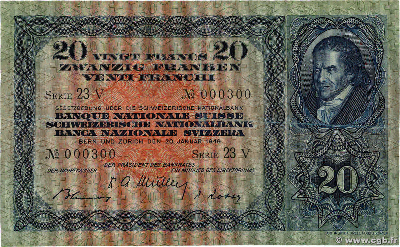 20 Francs SUISSE  1949 P.39q MBC