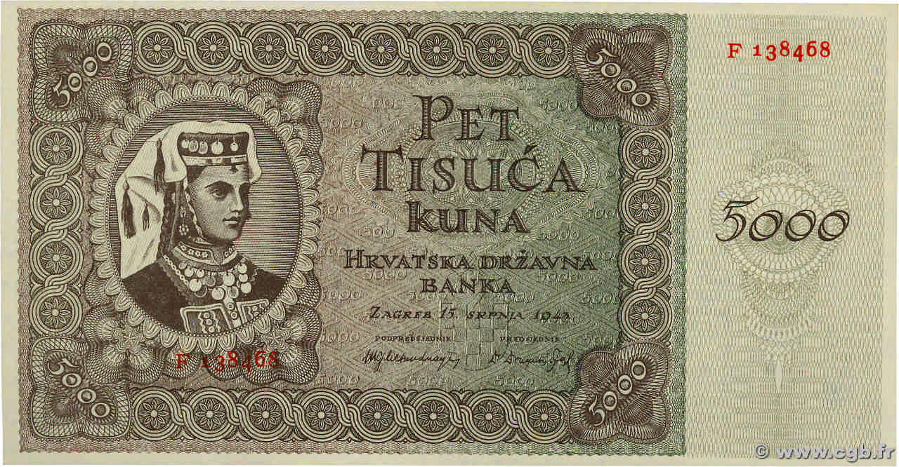 5000 Kuna KROATIEN  1943 P.14a ST