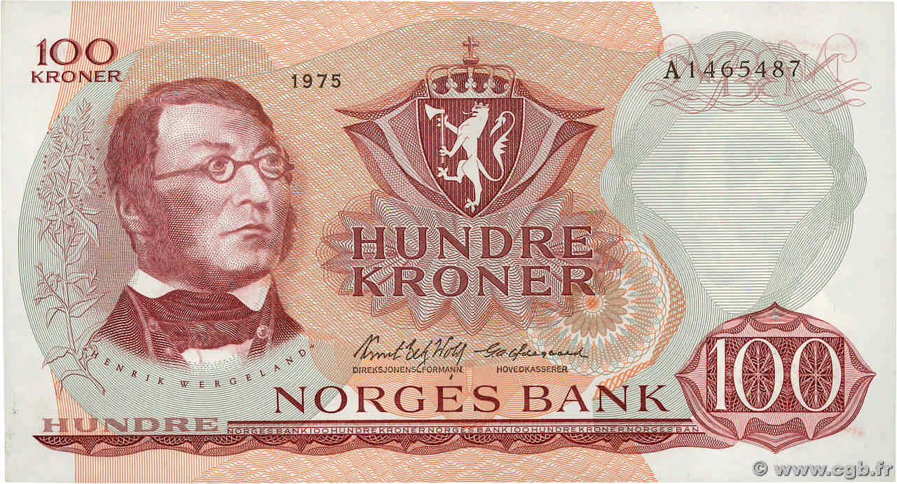 100 Kroner NORVÈGE  1975 P.38g SPL