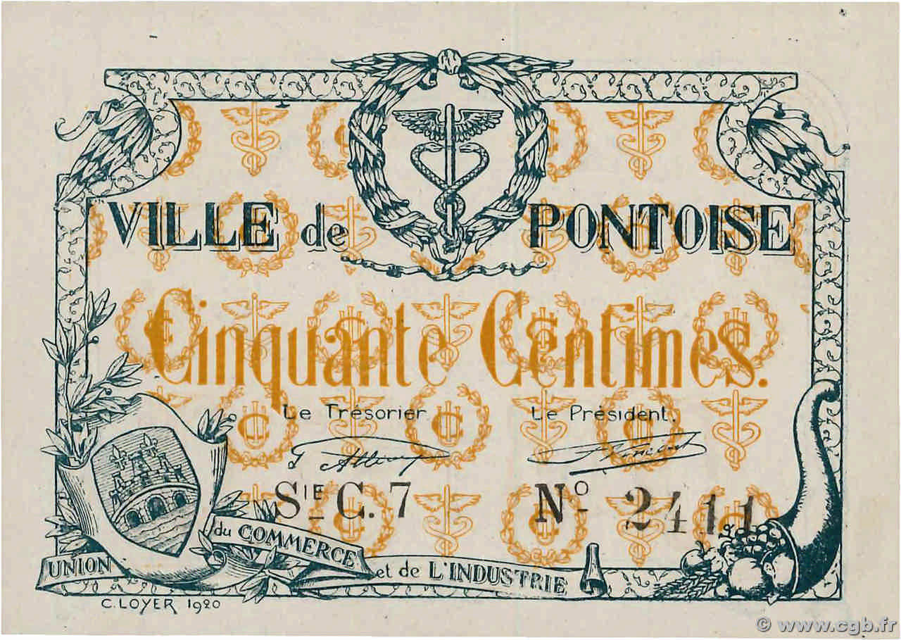 50 Centimes FRANCE régionalisme et divers Pontoise 1914 JP.78-44 SUP