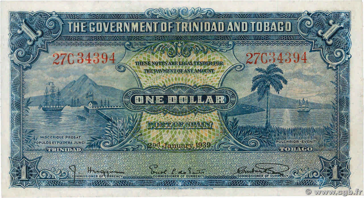 1 Dollar TRINIDAD E TOBAGO  1939 P.05b BB