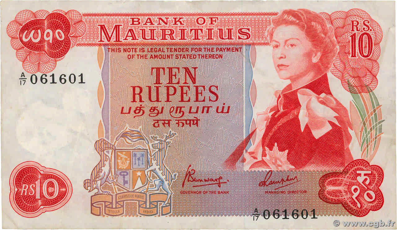 10 Rupees MAURITIUS  1967 P.31c SS
