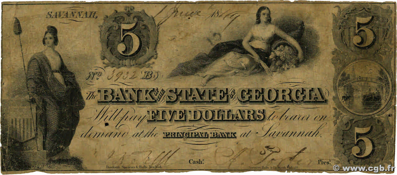 5 Dollars STATI UNITI D AMERICA Savannah 1860  MB