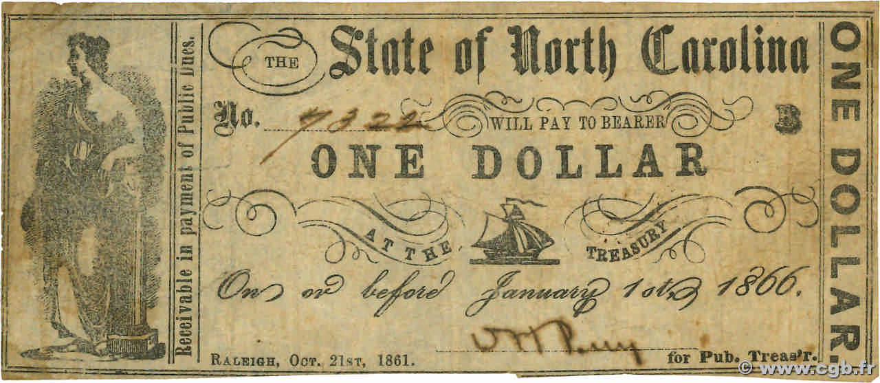 1 Dollar ÉTATS-UNIS D AMÉRIQUE Raleigh 1861 PS.2329a TTB