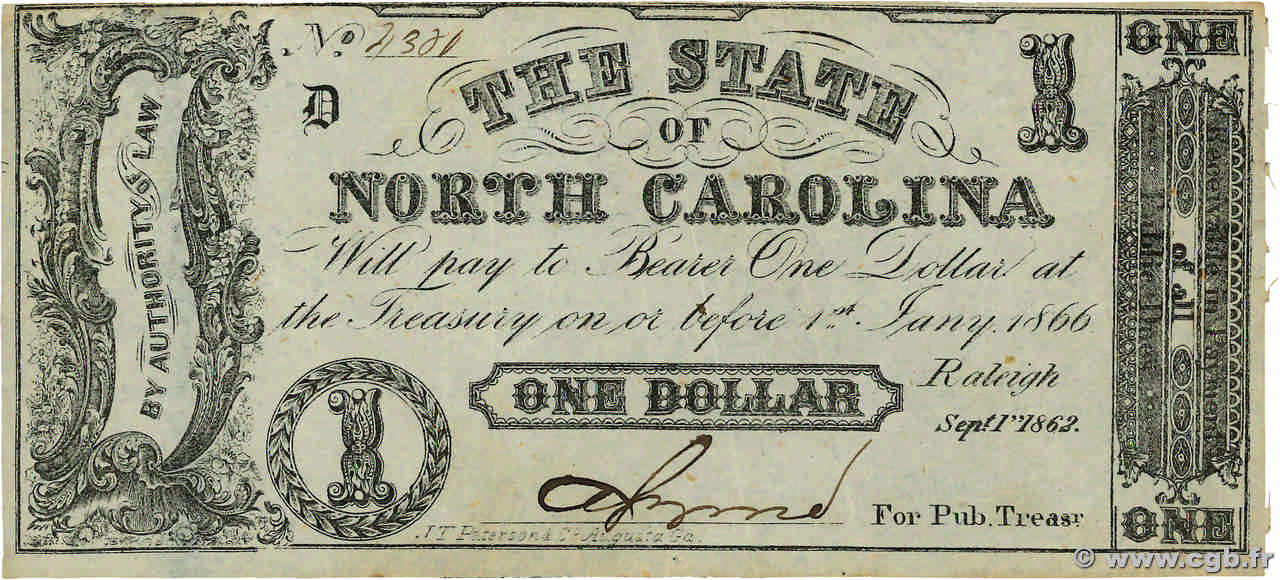 1 Dollar STATI UNITI D AMERICA Raleigh 1862 PS.2359a BB