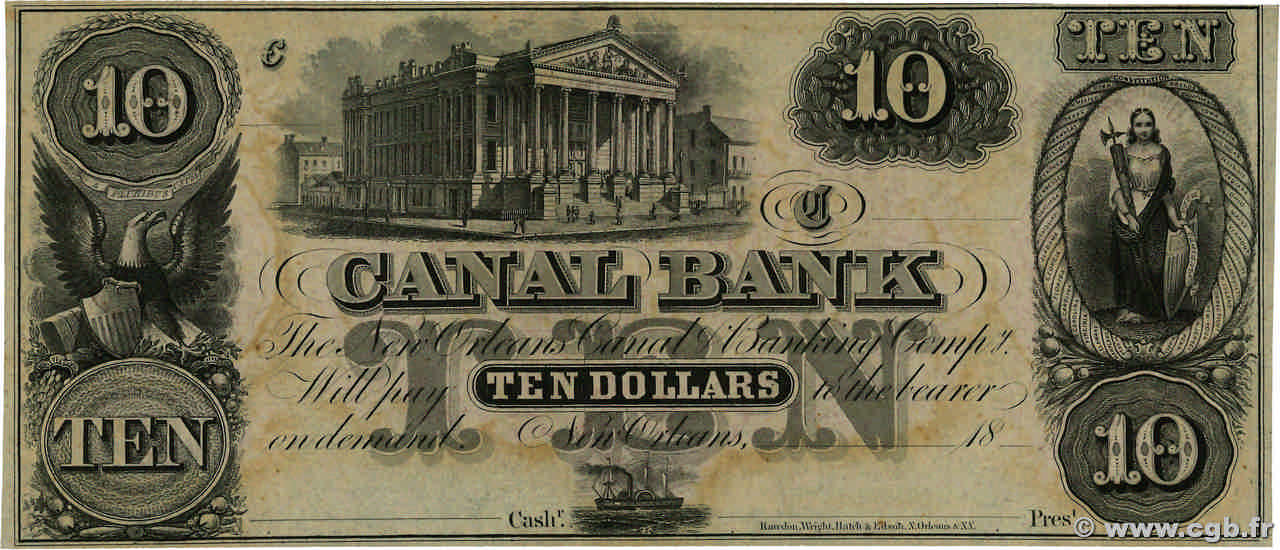 10 Dollars Non émis ÉTATS-UNIS D AMÉRIQUE New Orleans 1850 P.- NEUF