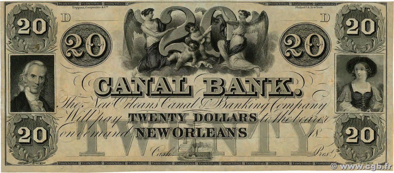 20 Dollars Non émis STATI UNITI D AMERICA New Orleans 1850 P.- q.FDC