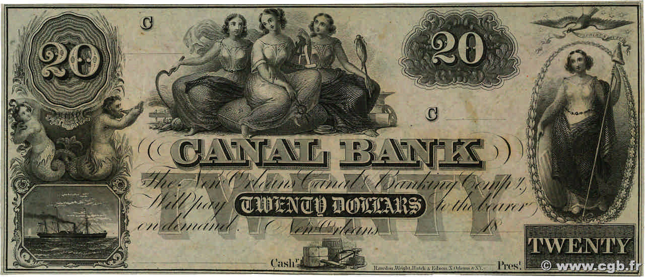 20 Dollars Non émis STATI UNITI D AMERICA New Orleans 1850 P.- FDC