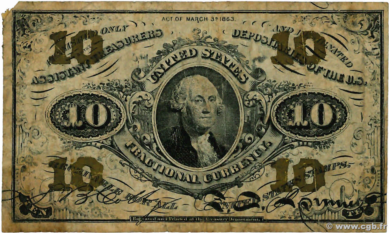 10 Cents UNITED STATES OF AMERICA  1863 P.108e F