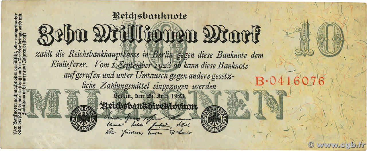 10 Millions Mark GERMANIA  1923 P.096 BB