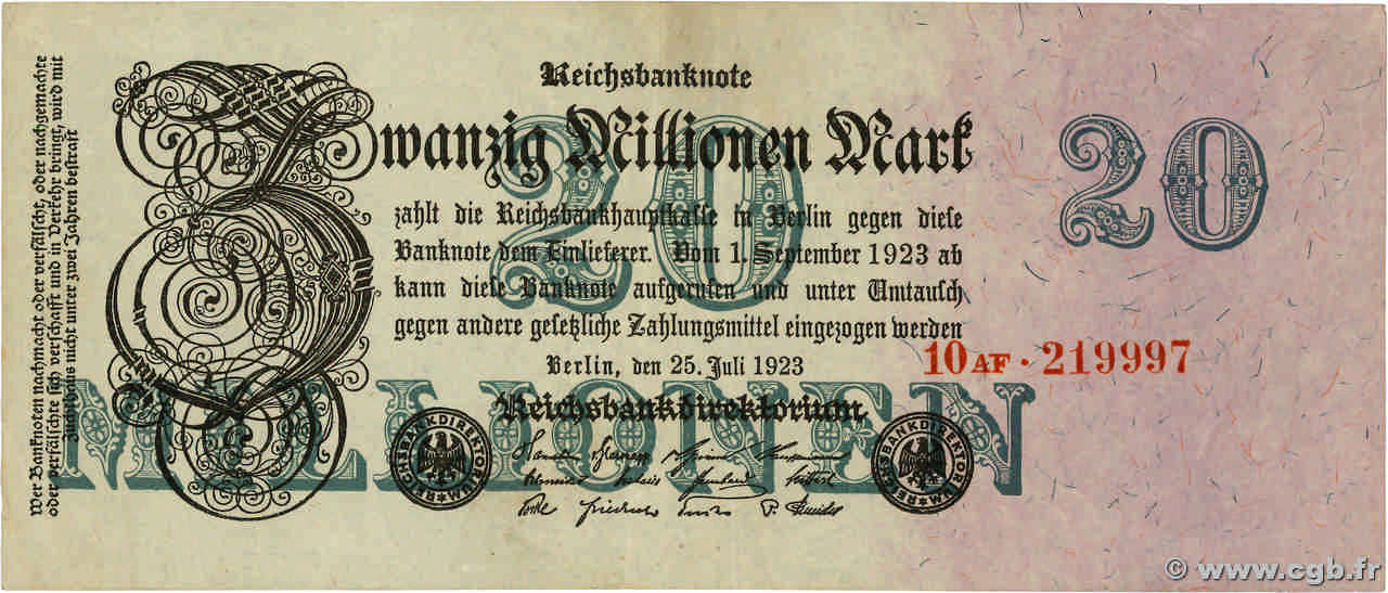 20 Millions Mark GERMANIA  1923 P.097b BB