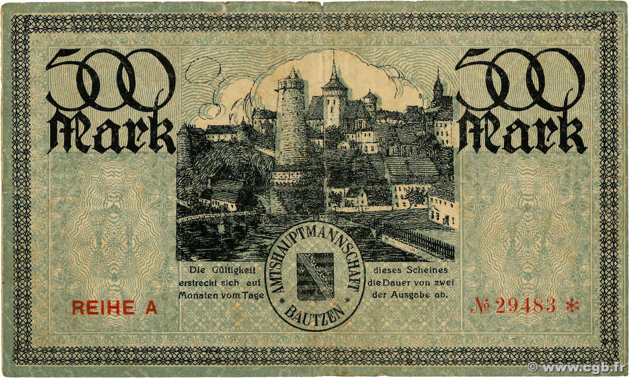 500 Mark ALEMANIA Bautzen 1922  MBC