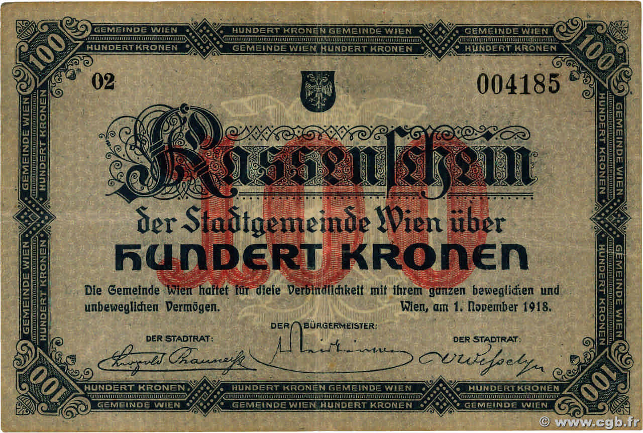 100 Kronen AUTRICHE Vienne 1918 -- TTB