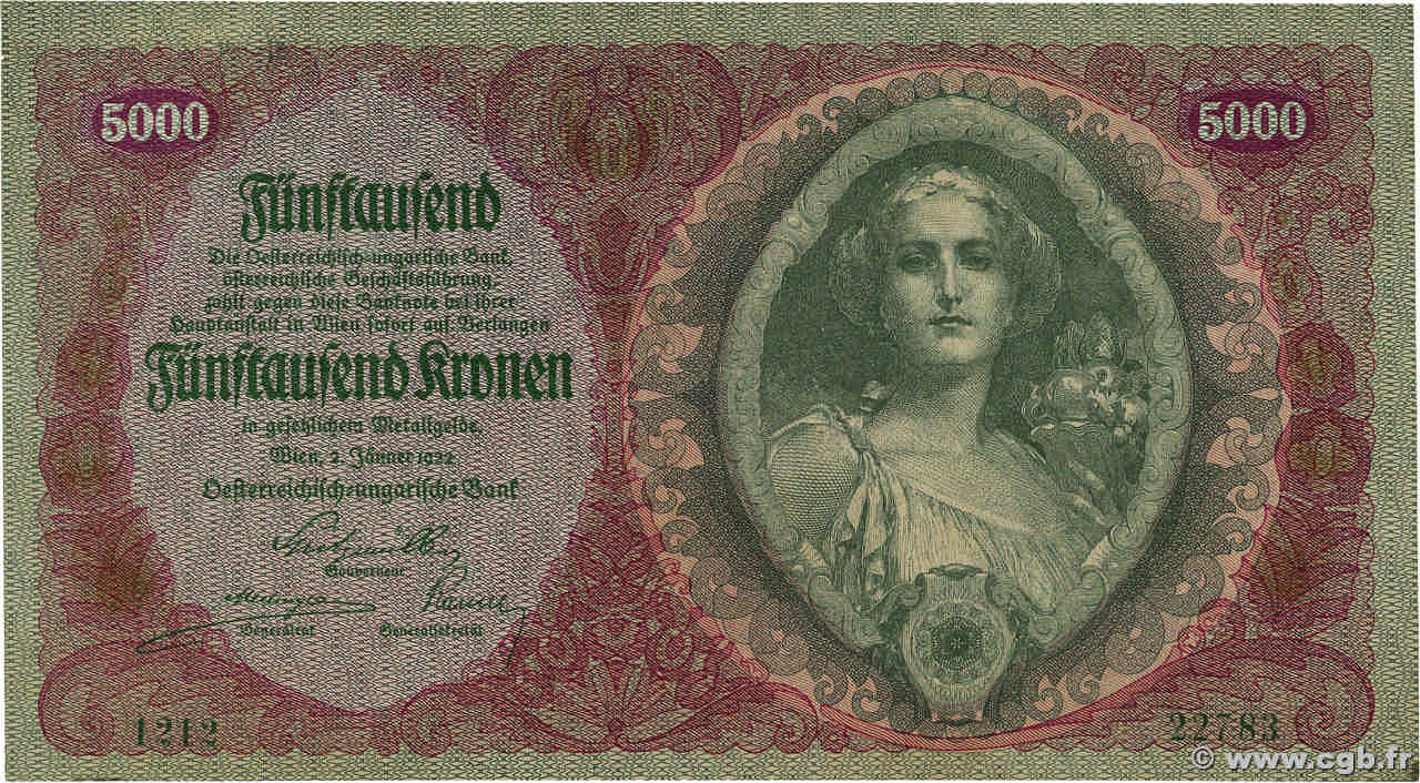 5000 Kronen ÖSTERREICH  1922 P.079 fST
