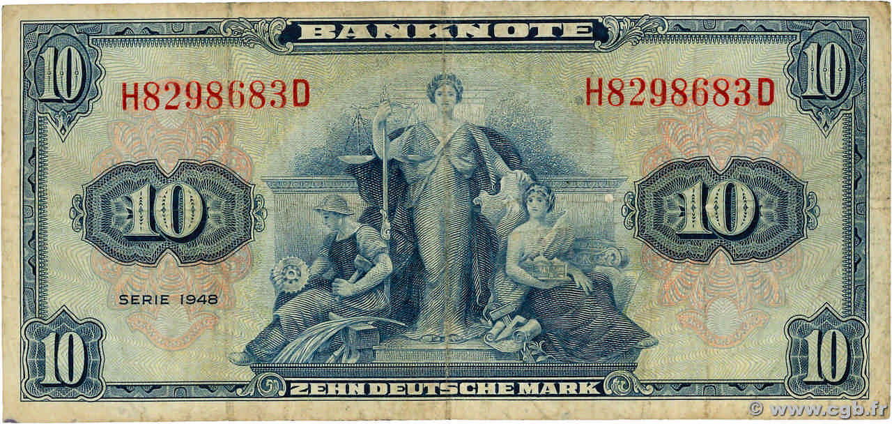 10 Deutsche Mark GERMAN FEDERAL REPUBLIC  1948 P.05a S