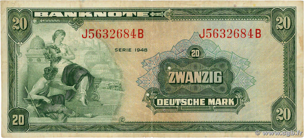 20 Deutsche Mark GERMAN FEDERAL REPUBLIC  1948 P.06a MB