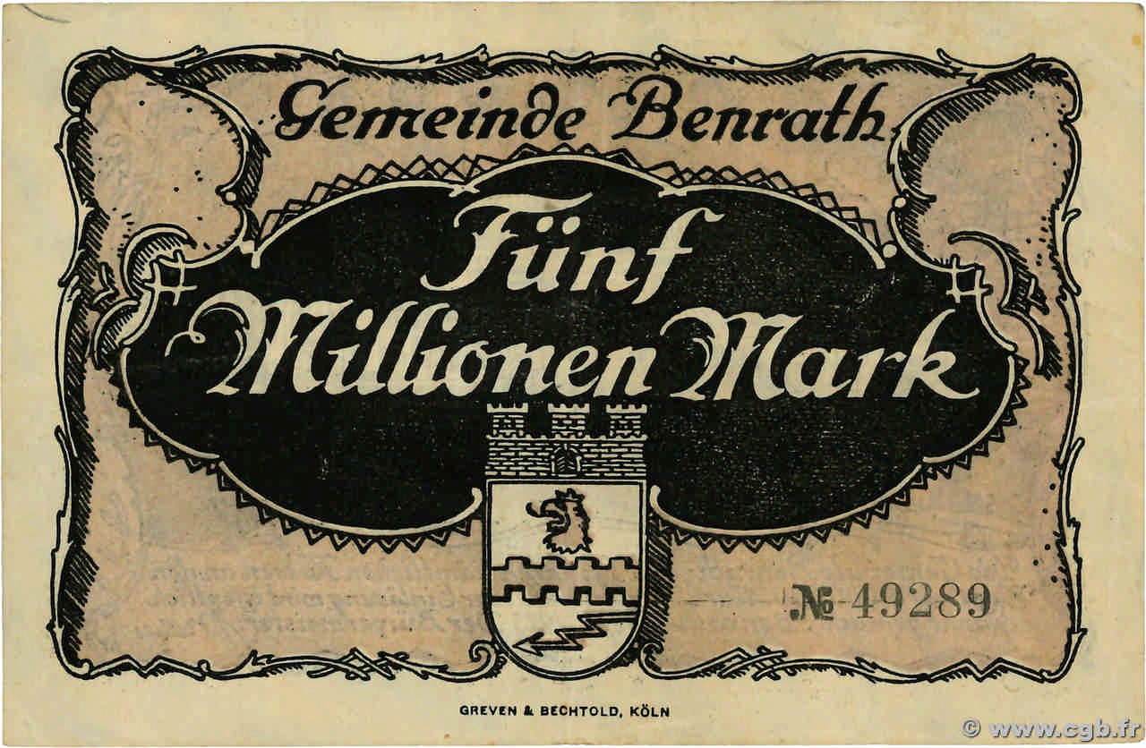 5 Millions Mark ALLEMAGNE Benrath 1923  TTB