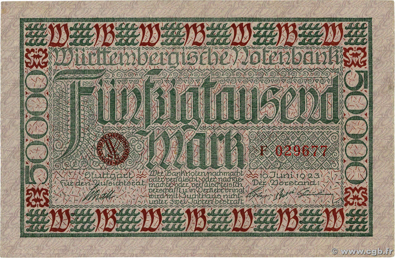 50000 Mark ALEMANIA Stuttgart 1923 PS.0984 MBC