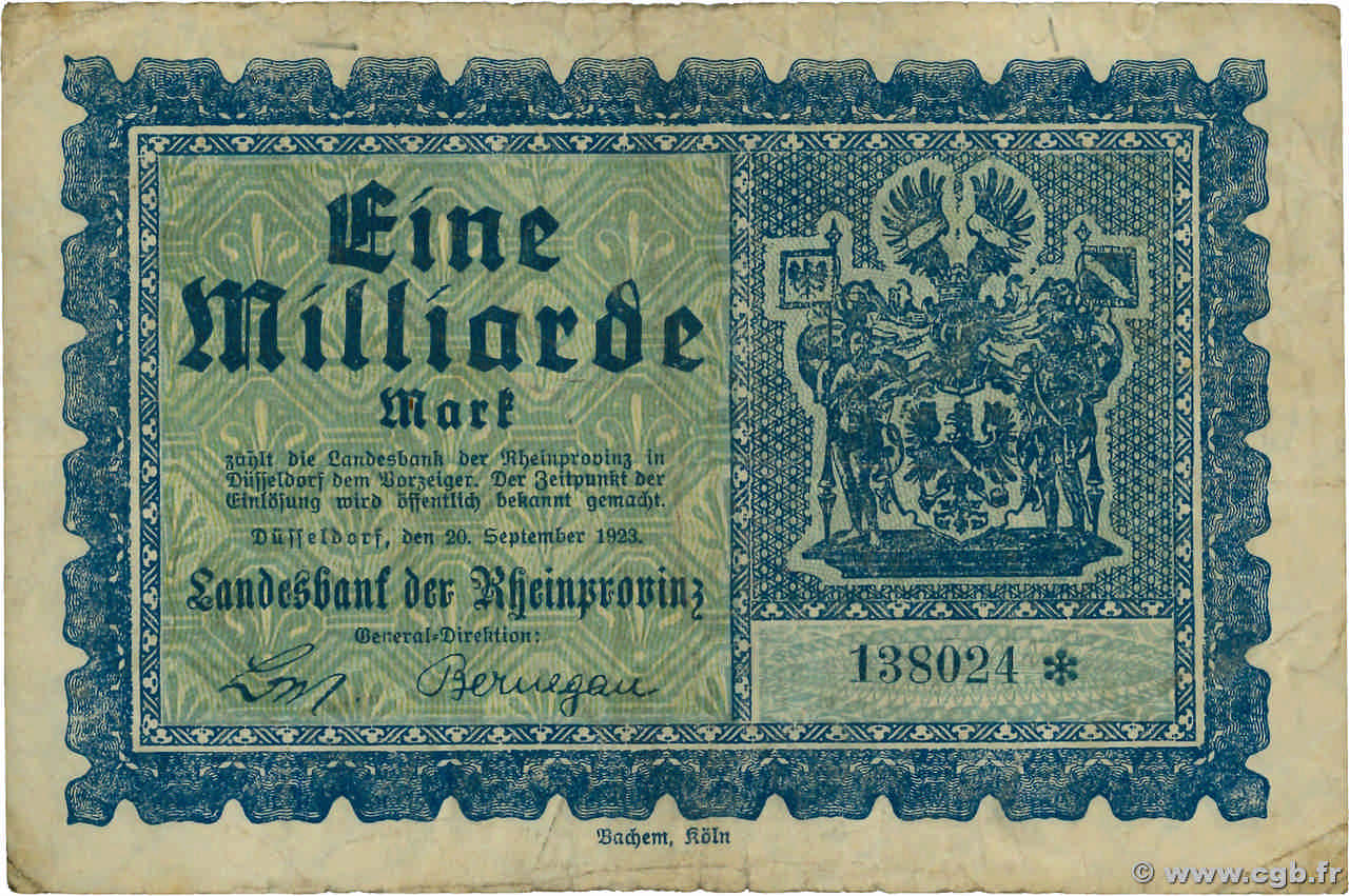 1 Milliarde Mark DEUTSCHLAND Düsseldorf 1918  S