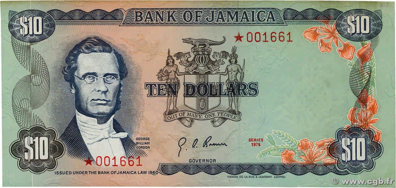 10 Dollars JAMAICA  1978 P.CS01d SC