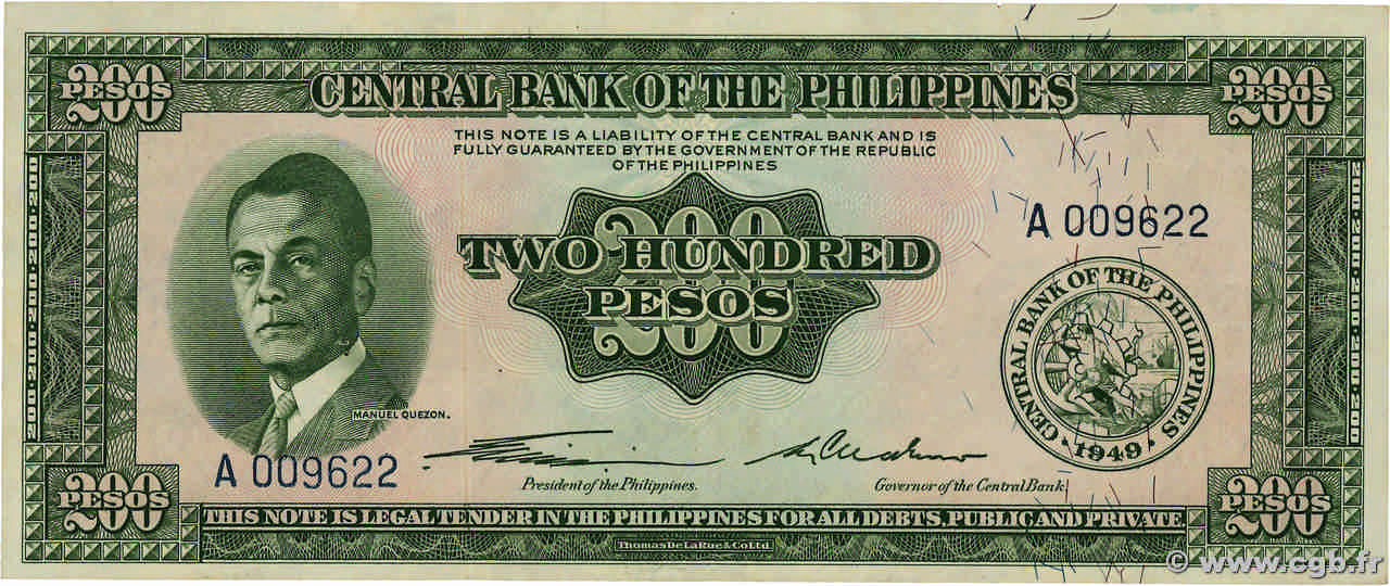 200 Pesos FILIPPINE  1949 P.140a AU