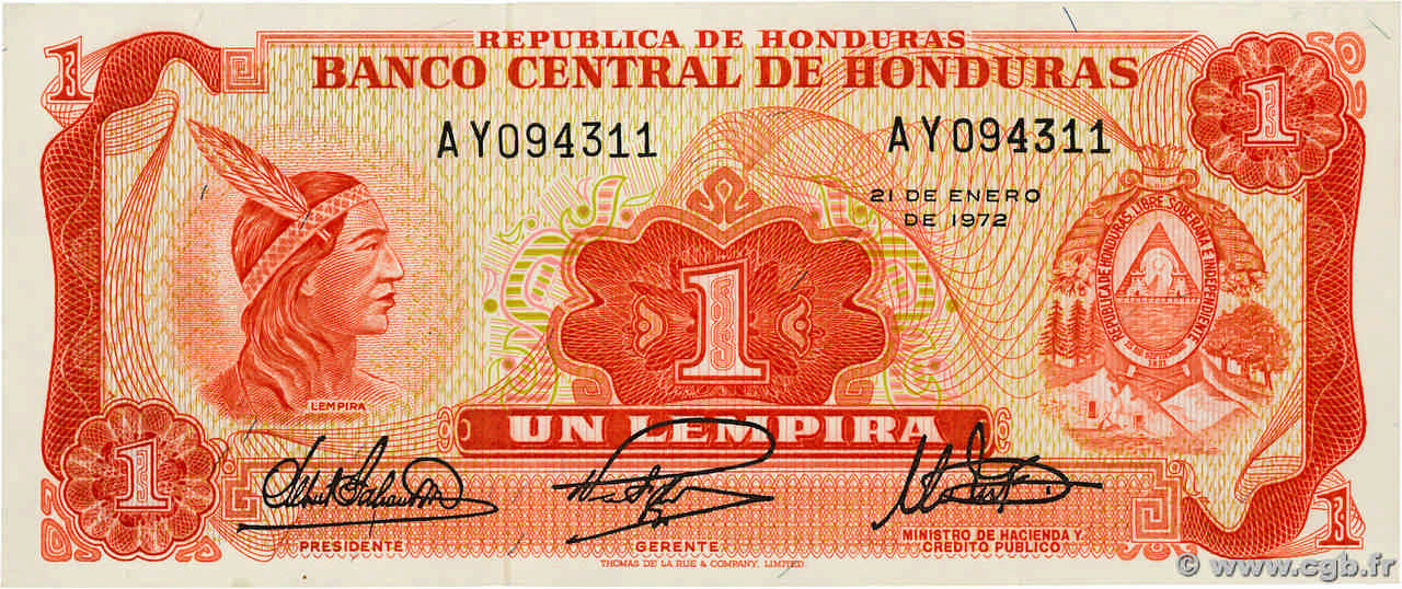 1 Lempira HONDURAS  1972 P.055b UNC