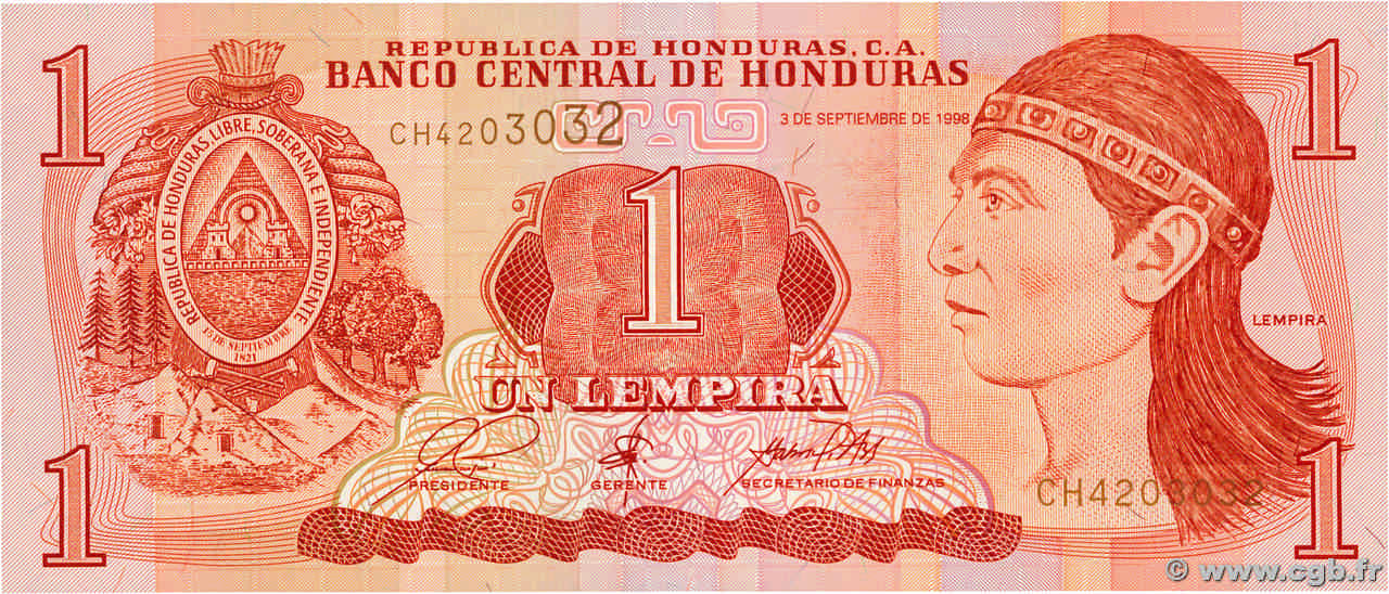 1 Lempira HONDURAS  1998 P.079b UNC