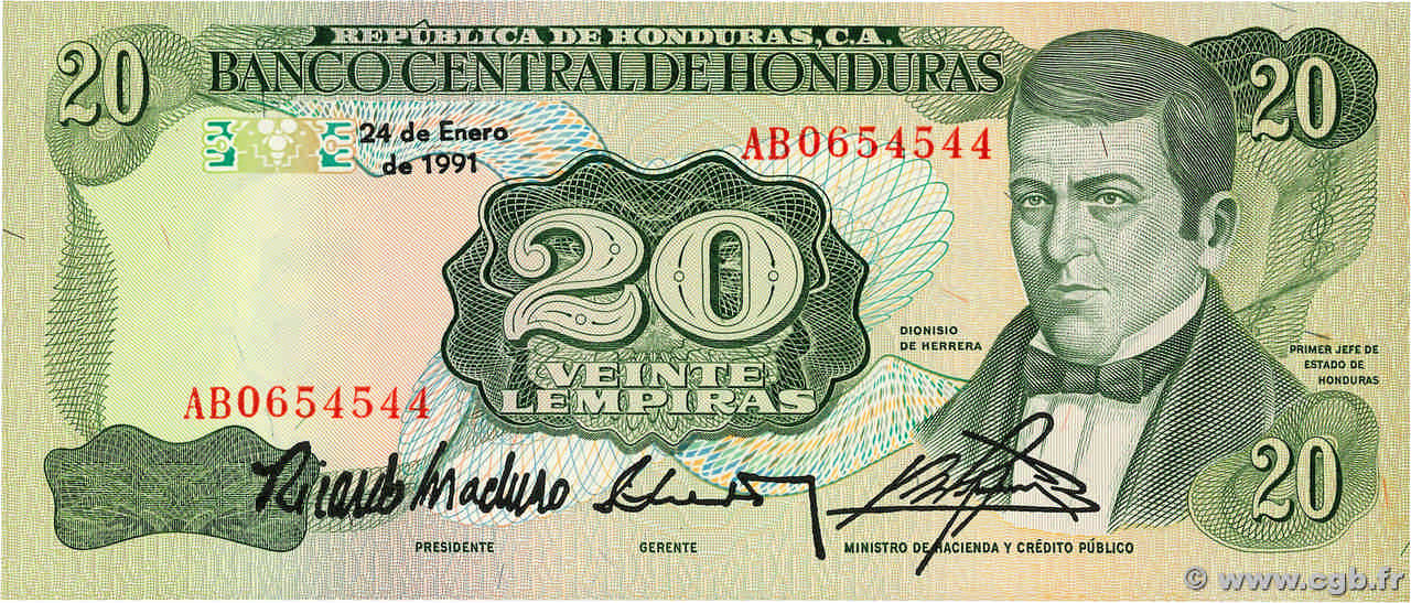 20 Lempiras HONDURAS  1991 P.065c ST